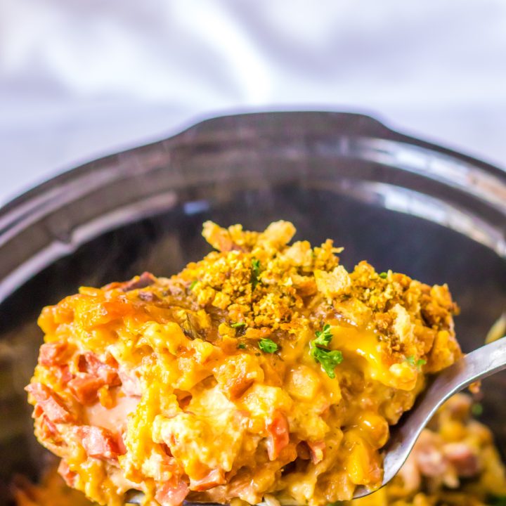 Slow Cooker Chicken Cordon Bleu in spoon