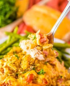 Slow Cooker Chicken Cordon Bleu on fork