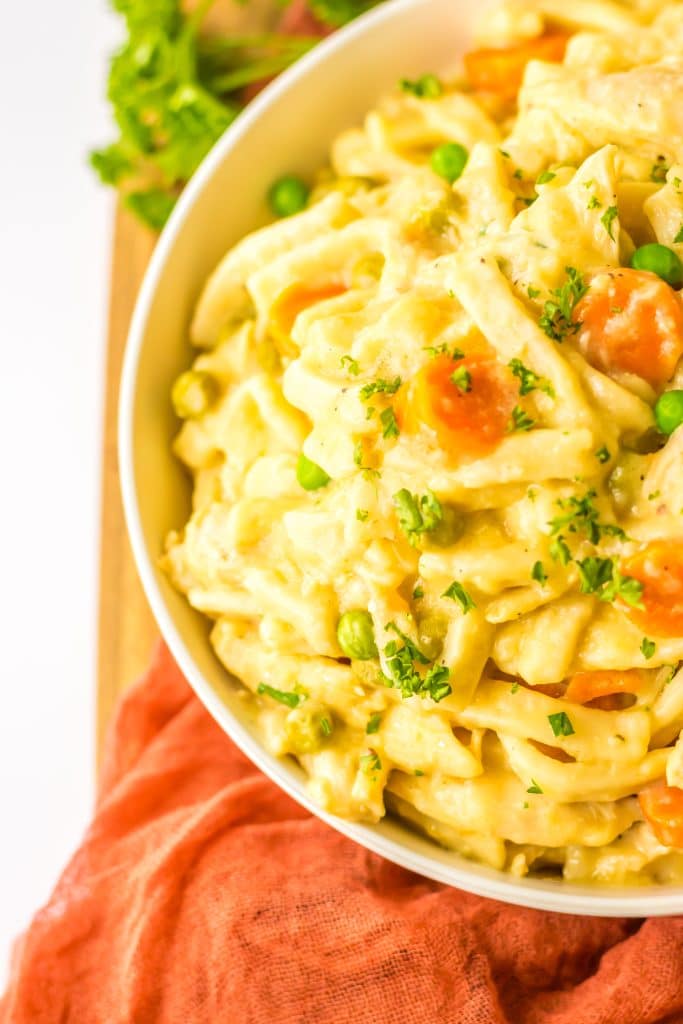 Slow Cooker Chicken and Noodles in bowl