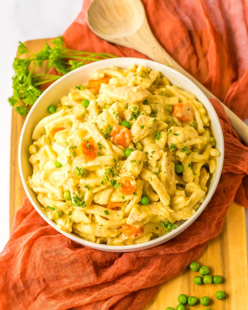 Slow Cooker Chicken and Noodles in bowl