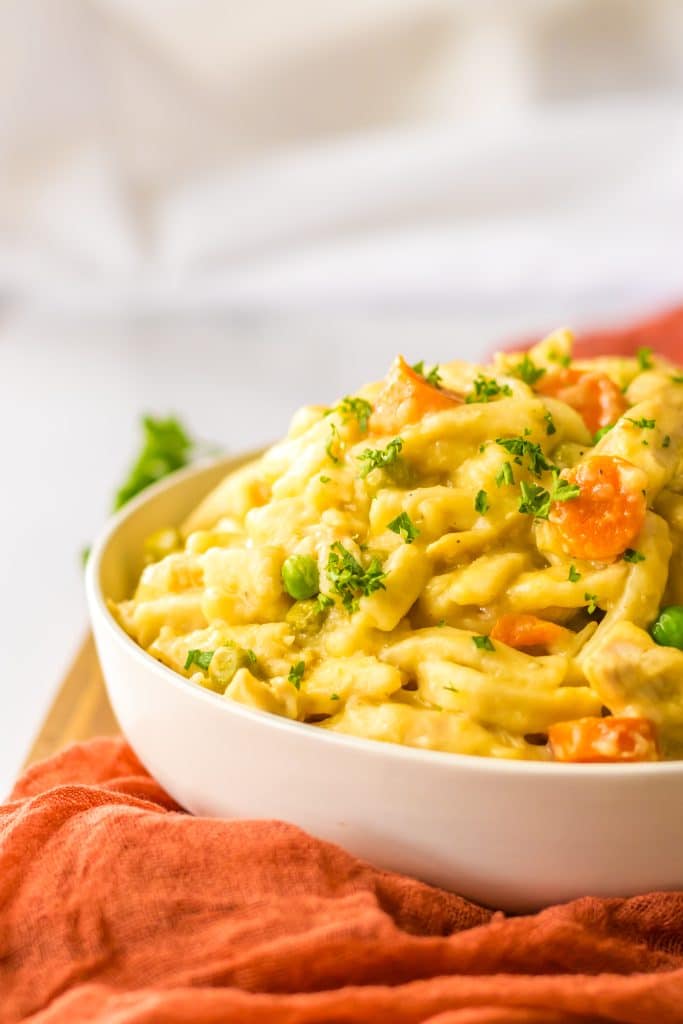 Slow Cooker Chicken and Noodles in bowl