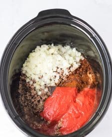Slow Cooker Cincinnati Chili ingredients in slow cooker