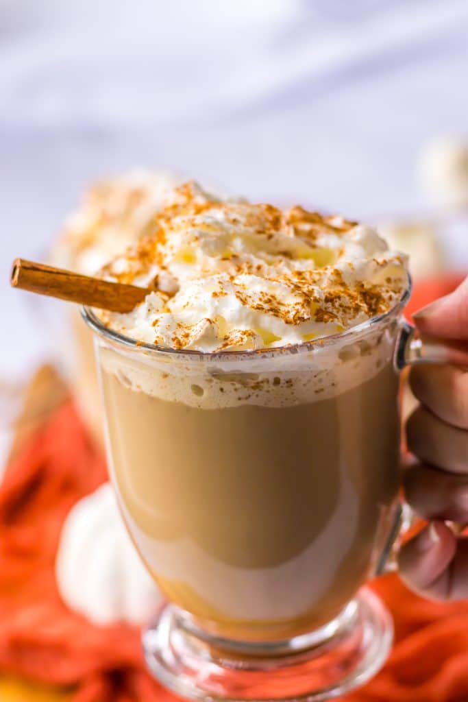 Slow Cooker Pumpkin Spice Latte in clear mug