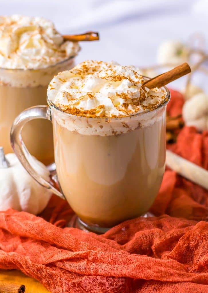 Slow Cooker Pumpkin Spice Latte in clear mugs