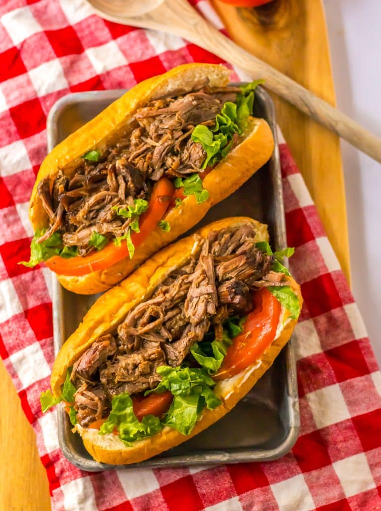 Slow Cooker Roast Beef Po Boy plated