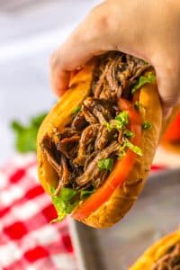 Slow Cooker Roast Beef Po Boy in hand