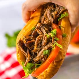 Slow Cooker Roast Beef Po Boy in hand