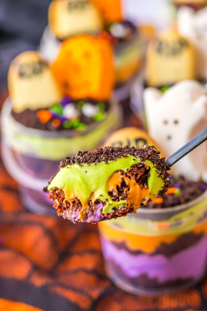 Graveyard Pudding Cups in spoon