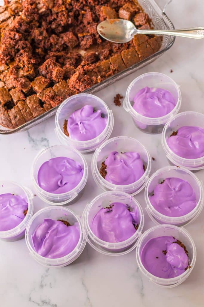 Graveyard Pudding Cups with purple layer