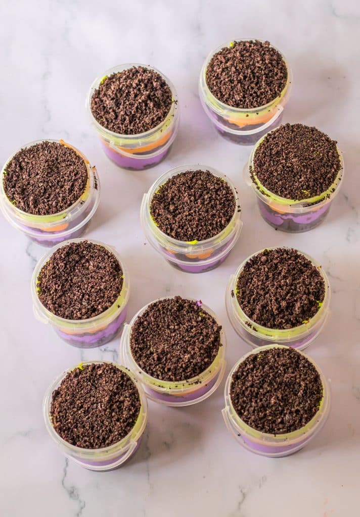 Graveyard Pudding Cups with cookie layer