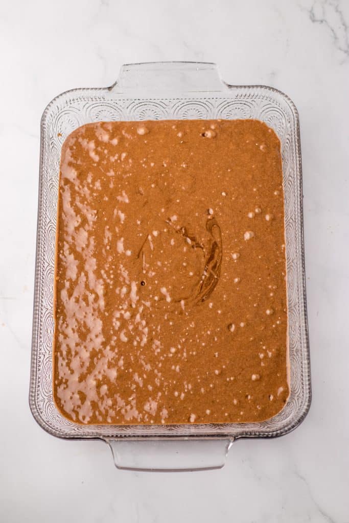 Graveyard Pudding Cups batter in cake pan