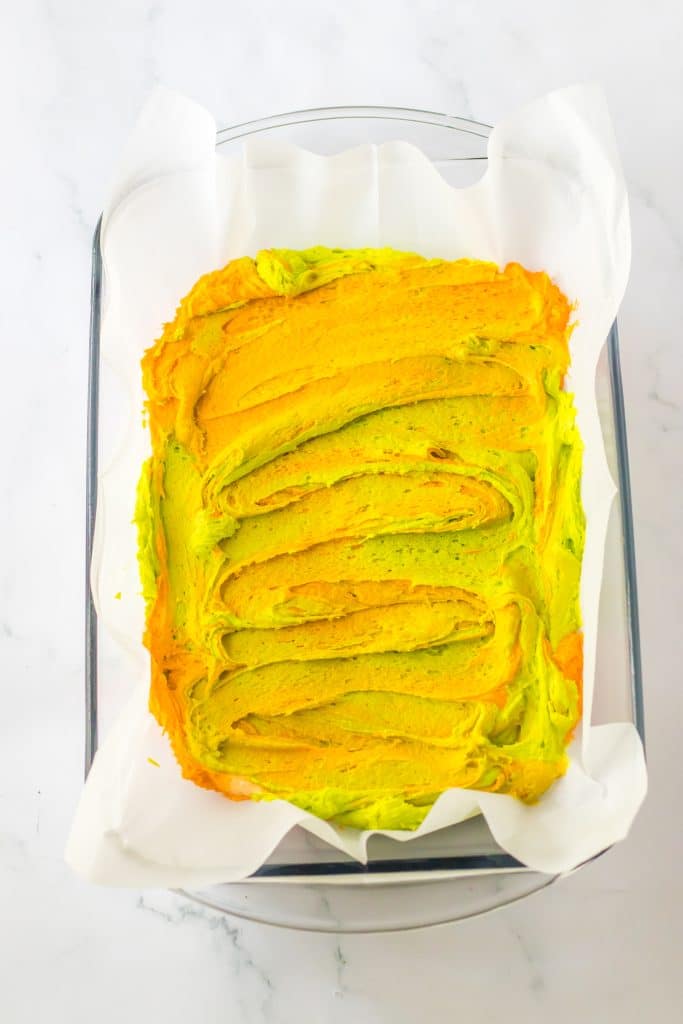Halloween Sugar Cookie Bars batter in pan