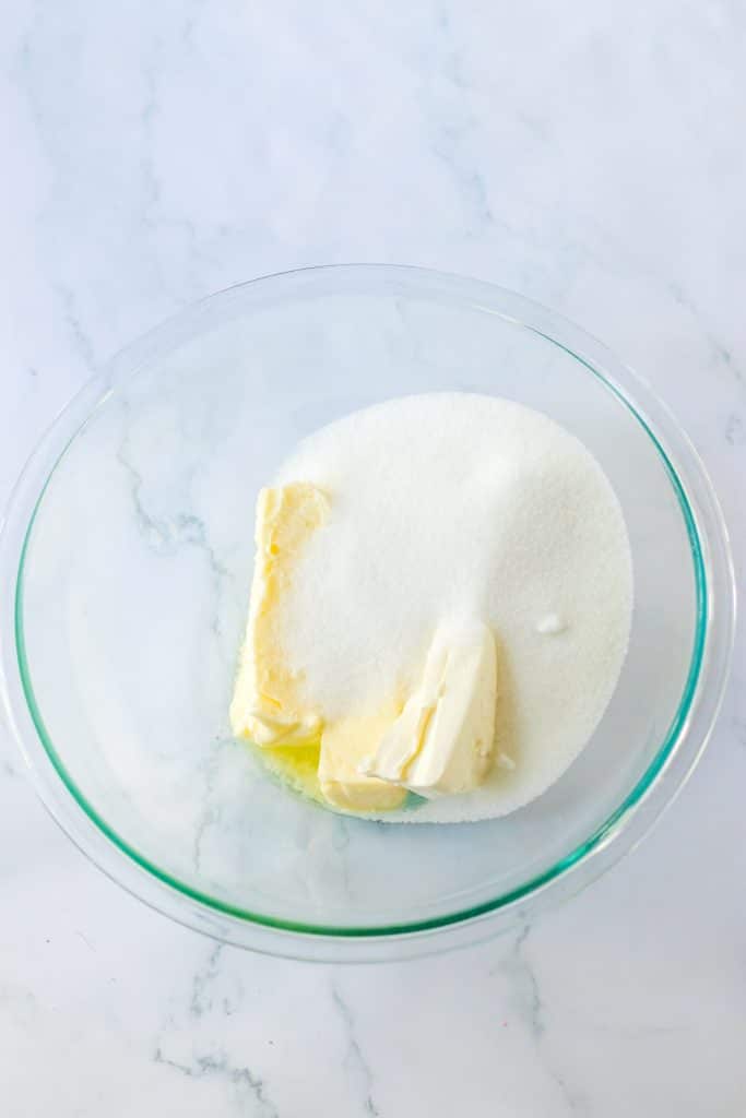 Halloween Sugar Cookie Bars ingredients in bowl