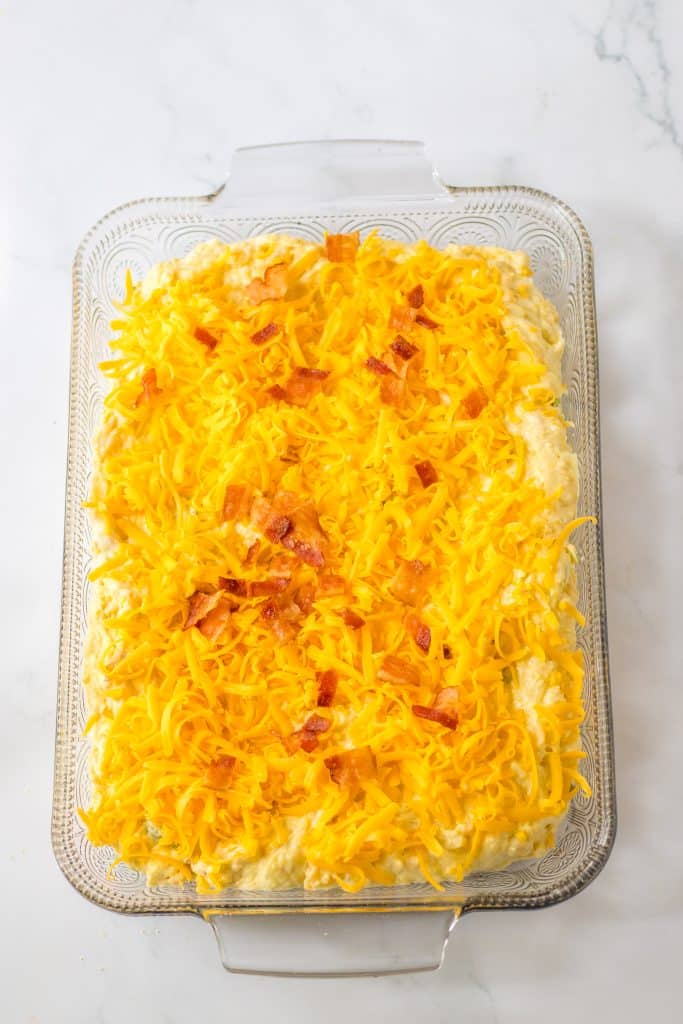 Loaded Cornbread Casserole in pan