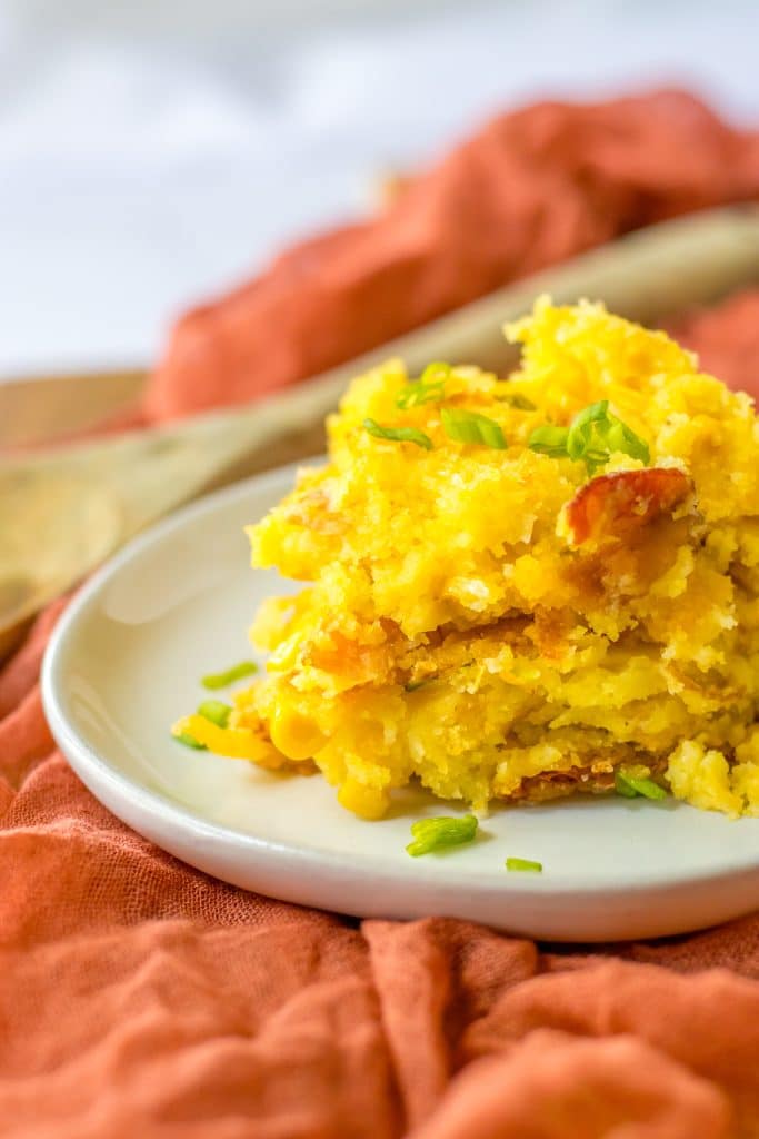 Loaded Cornbread Casserole plated