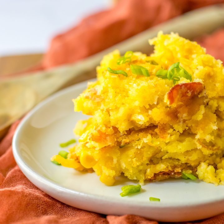 Loaded Cornbread Casserole plated