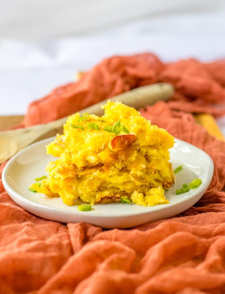 Loaded Cornbread Casserole plated