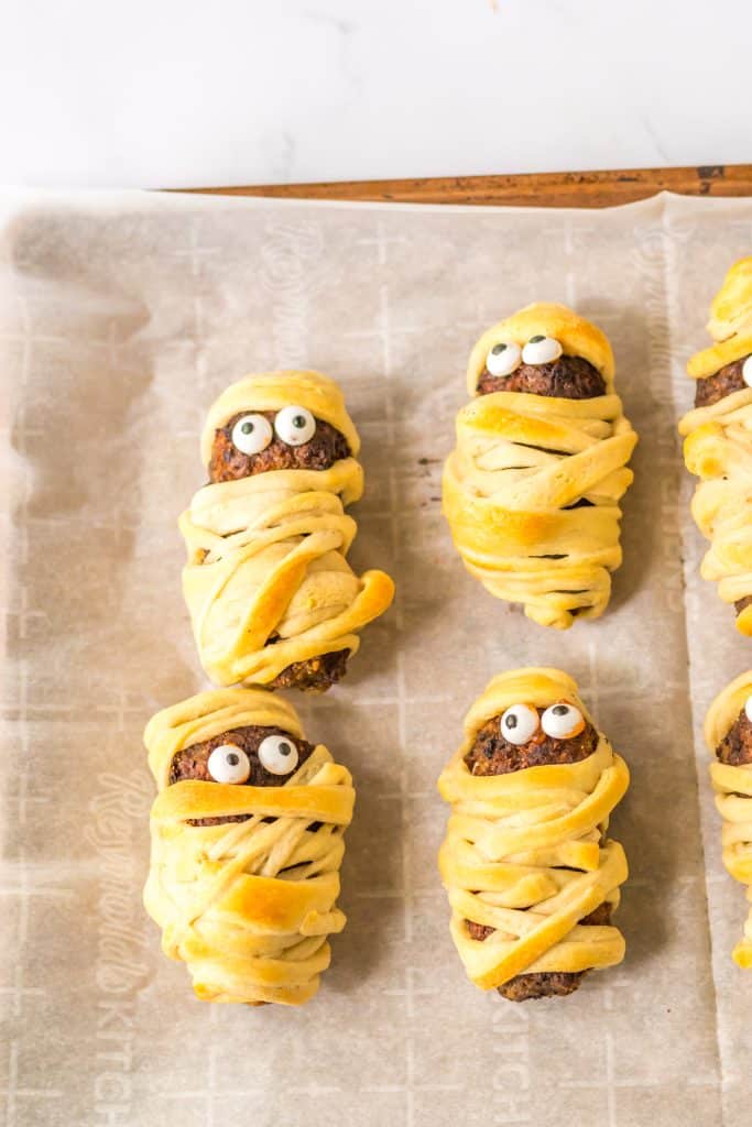 Mummy Meatballs on tray