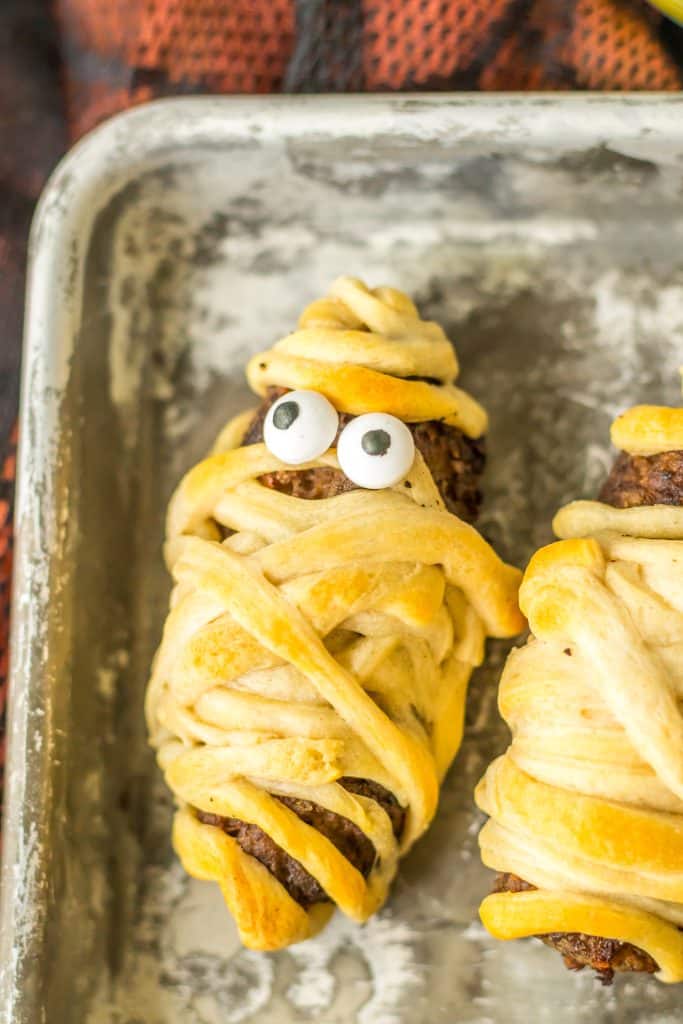 Mummy Meatballs on tray