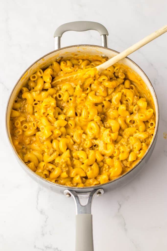 Homemade Cheeseburger Hamburger Helper in pot