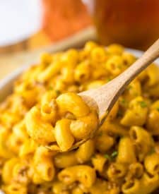Homemade Cheeseburger Hamburger Helper in spoon