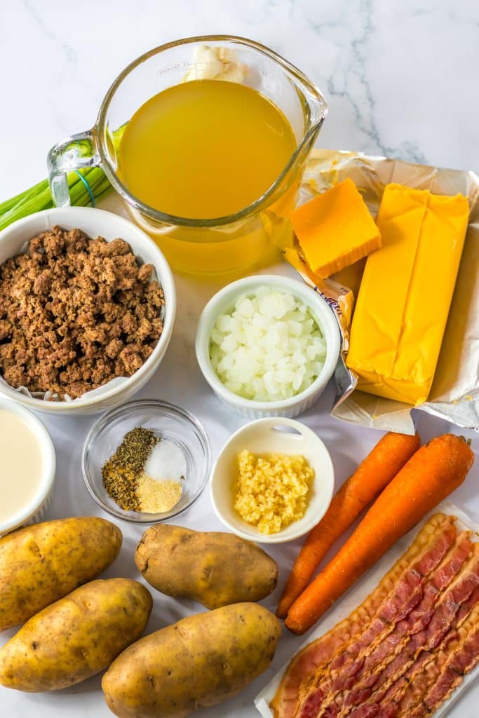 Slow Cooker Bacon Cheeseburger Soup ingredients