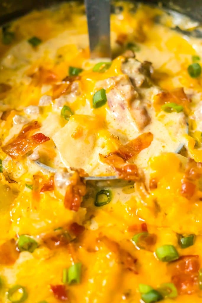 Slow Cooker Bacon Cheeseburger Soup in slow cooker