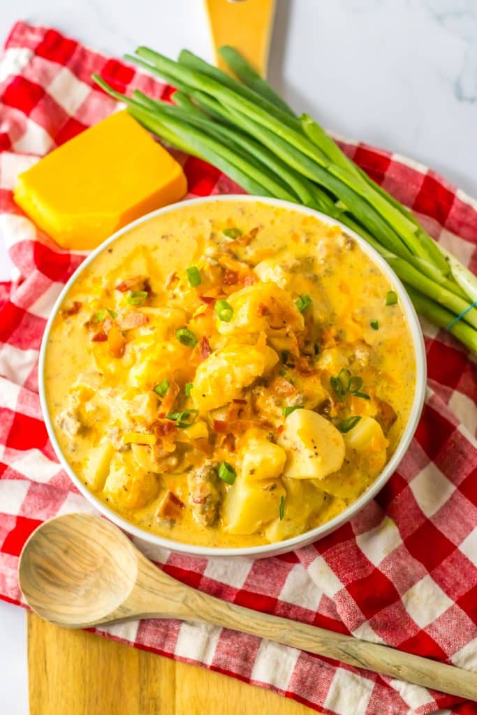 Slow Cooker Bacon Cheeseburger Soup in a bowl
