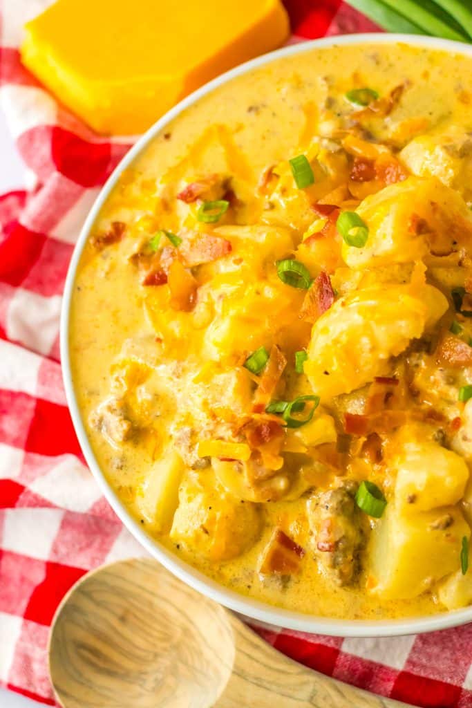 Slow Cooker Bacon Cheeseburger Soup in a bowl
