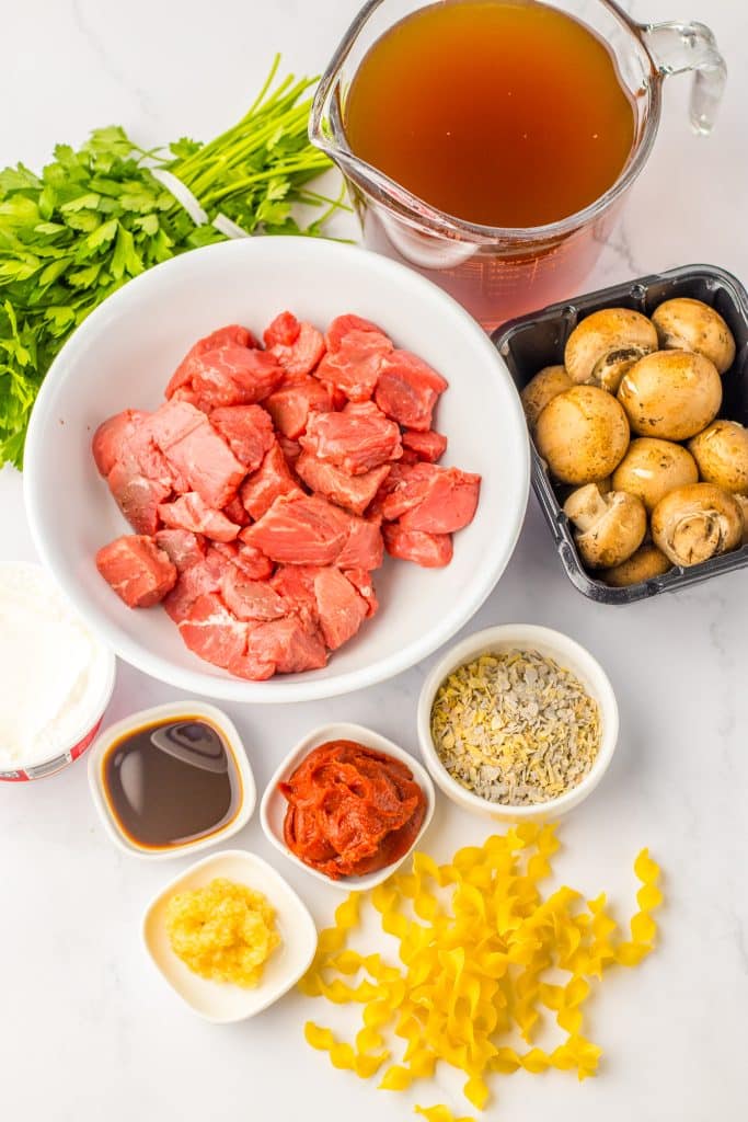 Slow Cooker Beef Stroganoff Soup ingredients