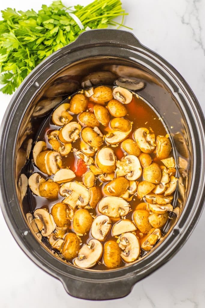 Slow Cooker Beef Stroganoff Soup in slow cooker