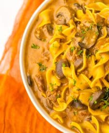 Slow Cooker Beef Stroganoff Soup in bowl