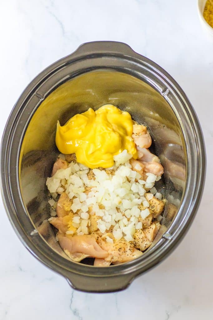 Slow Cooker Cheesy Chicken Rice in slow cooker
