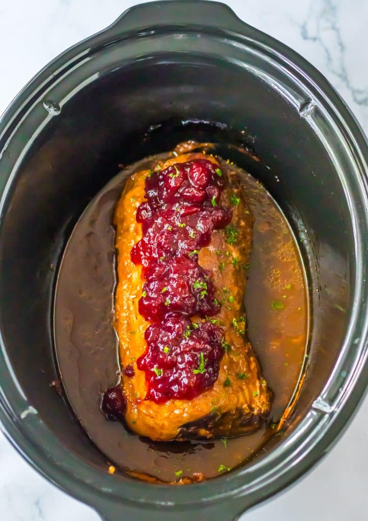 Slow Cooker Cranberry Pork in the slow cooker