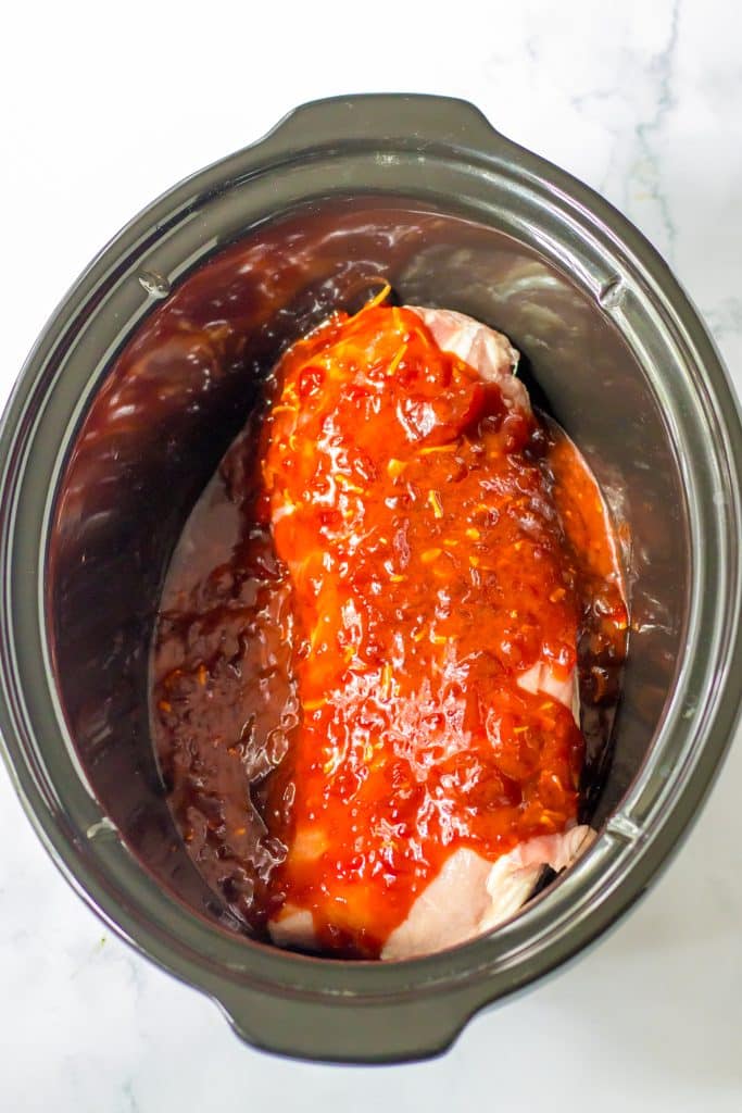 Slow Cooker Cranberry Pork in the slow cooker