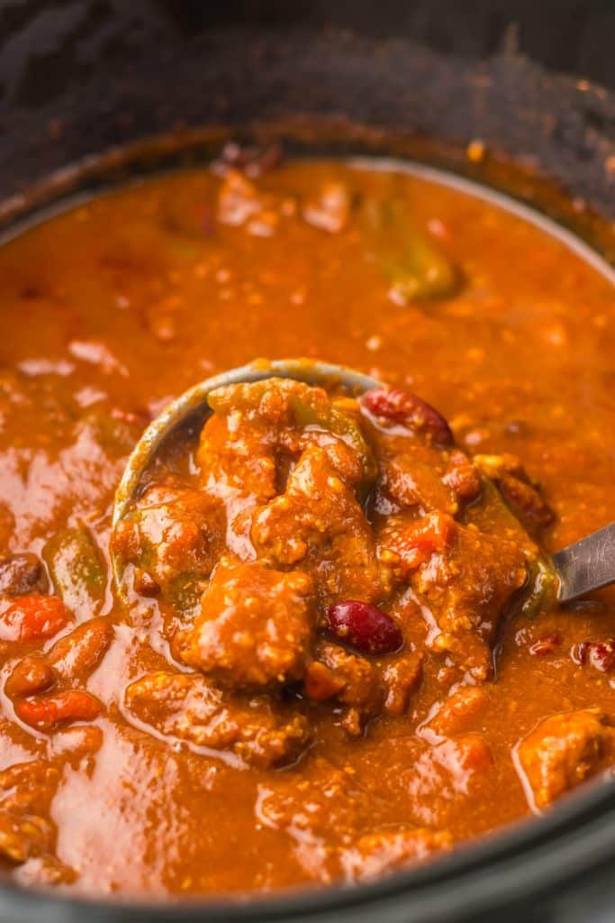 Slow Cooker Cube Steak Chili in slow cooker