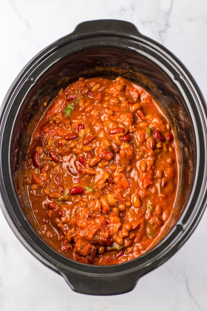 Slow Cooker Cube Steak Chili in slow cooker