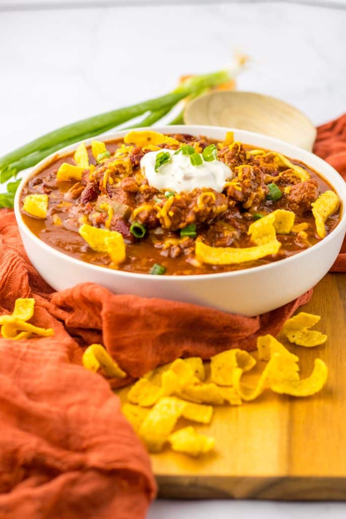 Slow Cooker Cube Steak Chili plated