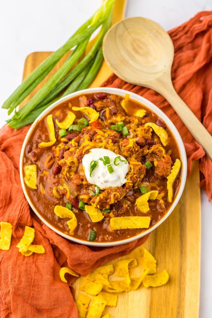 Slow Cooker Cube Steak Chili plated