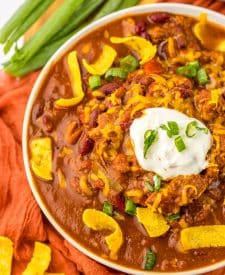 Slow Cooker Cube Steak Chili plated