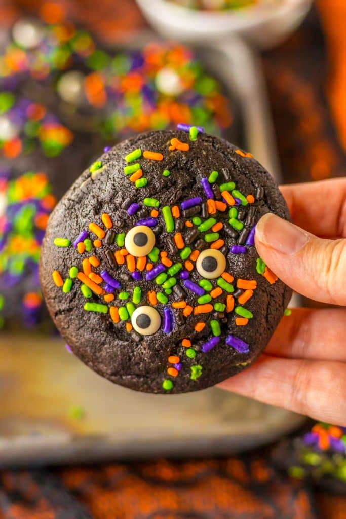 Stuffed Black Velvet Cookies in hand