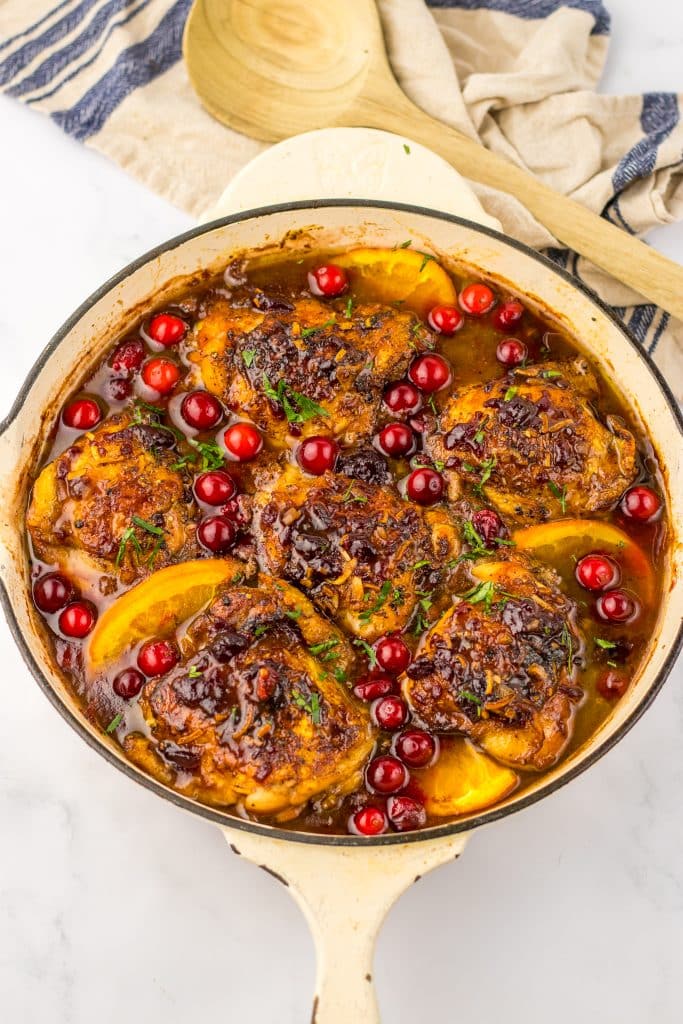Cranberry Chicken Thighs cooked in pan