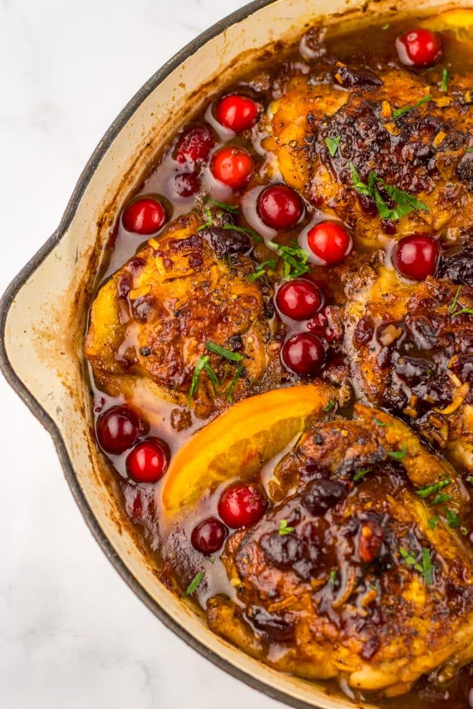 Cranberry Chicken Thighs in pan