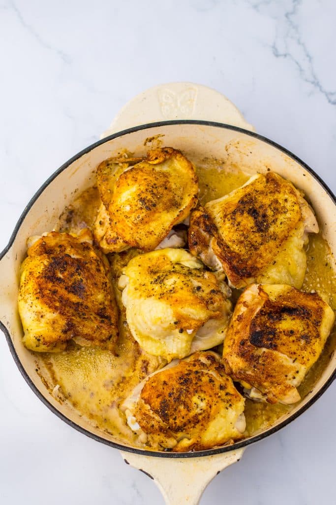 Cranberry Chicken Thighs chicken in pan