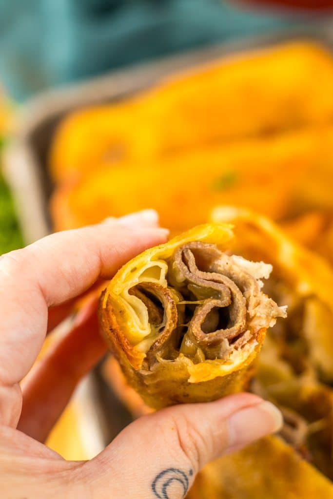 French Dip Egg Rolls inside