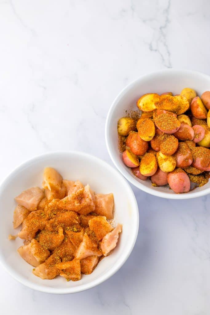 Garlic Parm Chicken & Potatoes potatoes and chicken seasoned