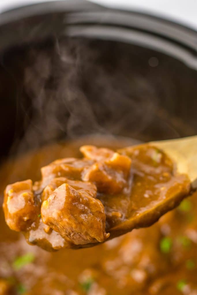 Slow Cooker Beef Tips and Gravy in slow cooker