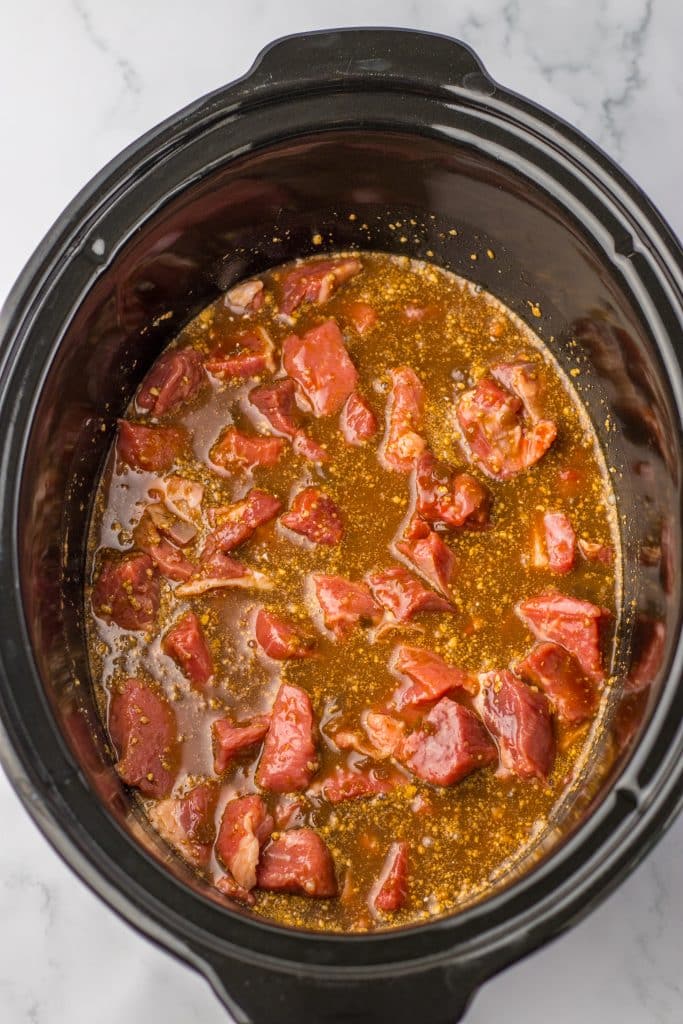 Slow Cooker Beef Tips and Gravy in slow cooker