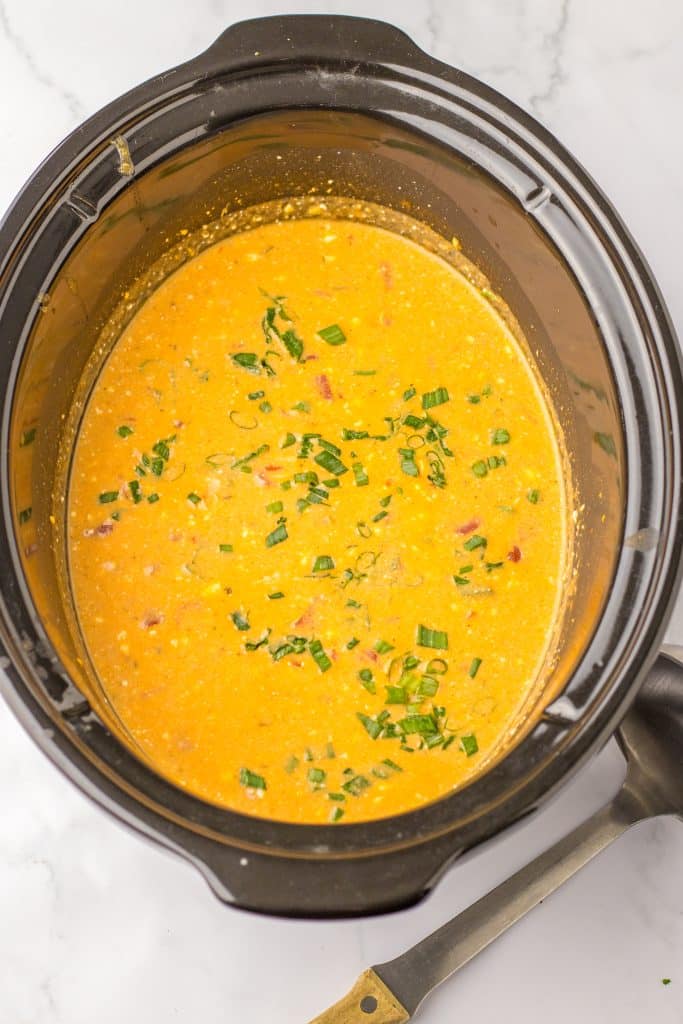 Slow Cooker Buffalo Chicken Chili finished in slow cooker