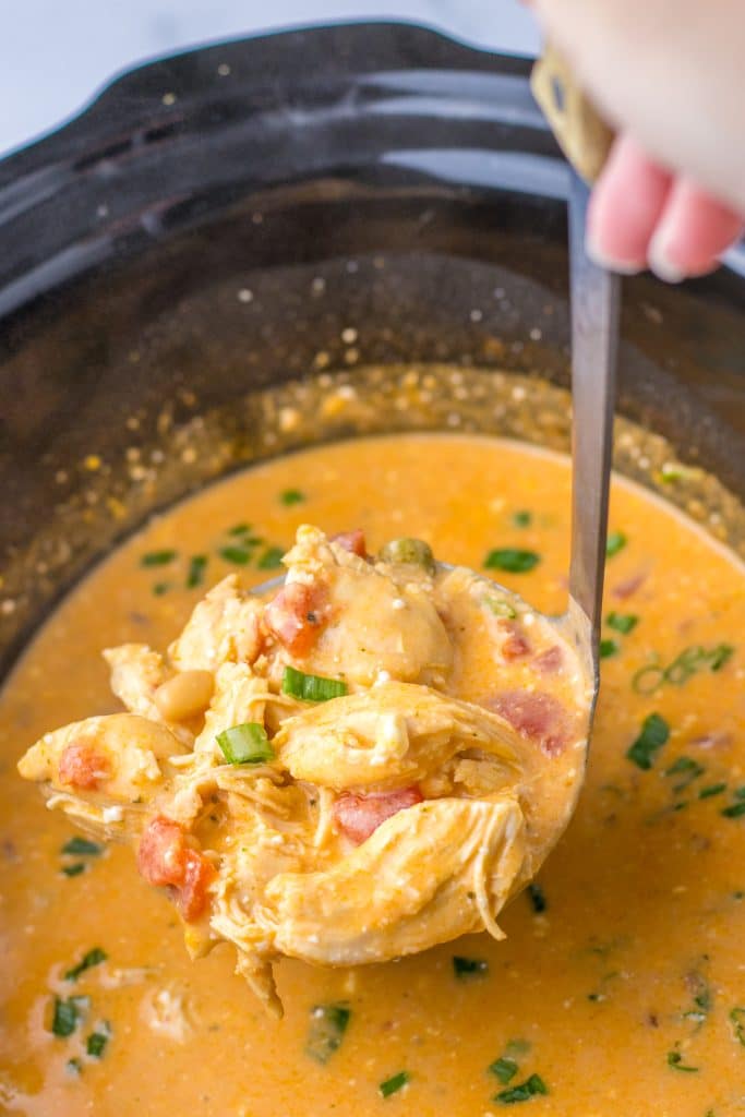 Slow Cooker Buffalo Chicken Chili in slow cooker